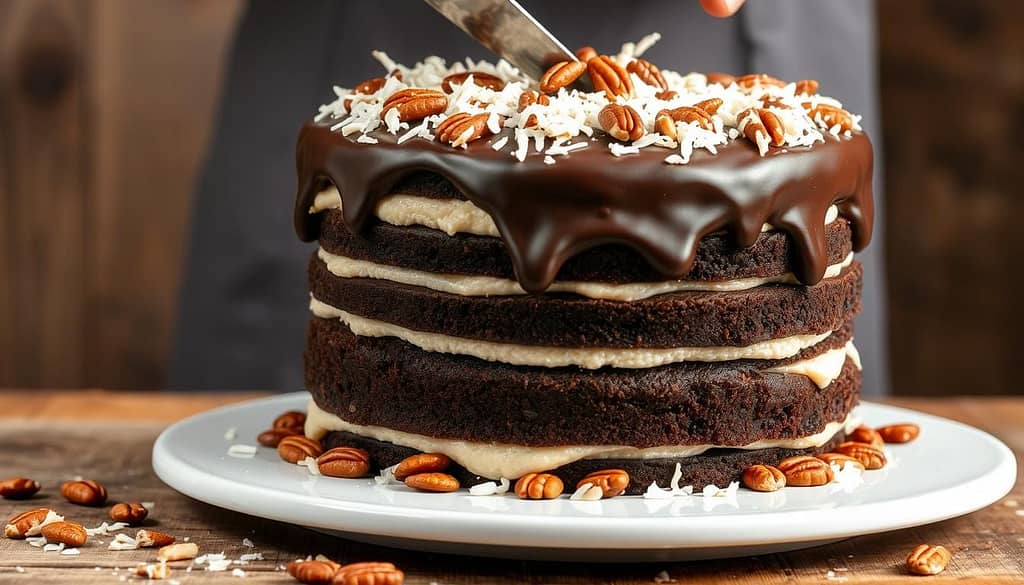 German Chocolate Cake Layer Assembly